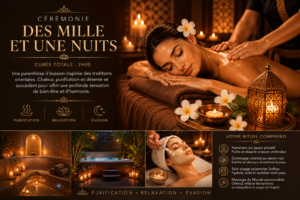 Rituel bien-être haut de gamme comprenant hammam ou sauna privatif, gommage oriental, soin visage Sothys et massage personnalisé. Une cérémonie spa exclusive à La Valette-du-Var dédiée à la relaxation, à la beauté et à l'évasion sensorielle.