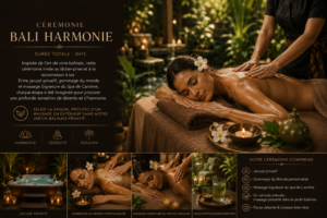 Cérémonie Bali Harmonie avec spa extérieur privatif, massage Signature et jardin balinais au Spa de Caroline à La Valette-du-Var.
